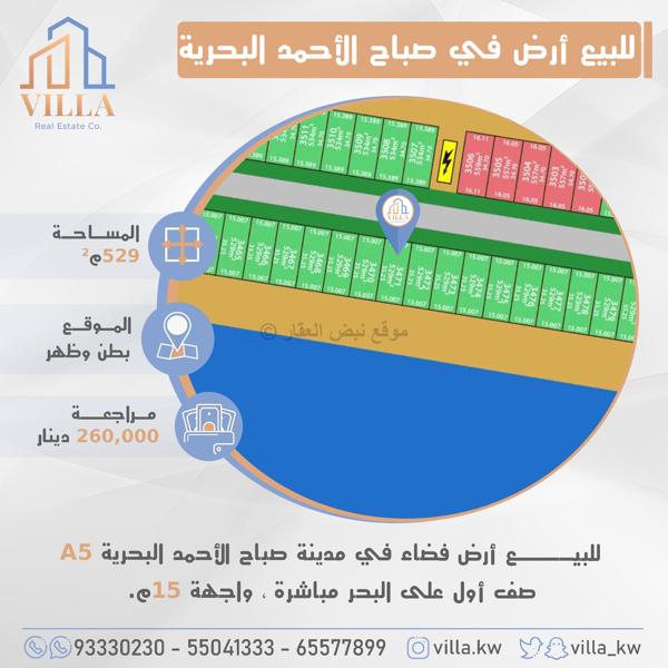 صورة اراضي للبيع في صباح الاحمد البحرية