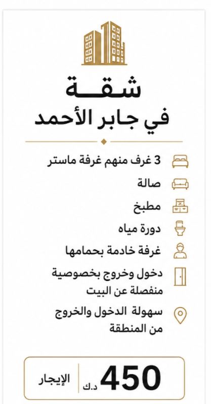 شقة للايجار في صباح السالم